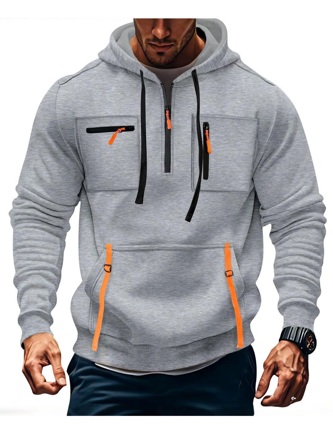 Herren modischer Kapuzenpullover mit funktionalen Reißverschlusstaschen R&B