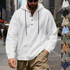 Herren nan Henley-Kapuzenpullover mit Knopfleiste und verstellbarem Kordelzug R&B