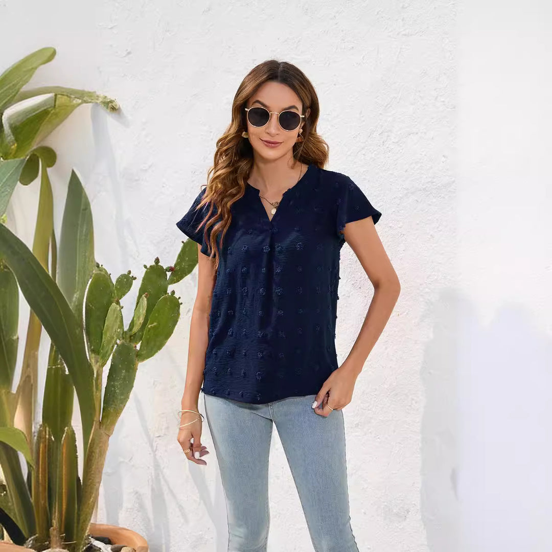 Damen Leichtes Kurzarmblusenshirt mit strukturiertem Material und eleganten Details R&B