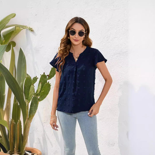 Damen Leichtes Kurzarmblusenshirt mit strukturiertem Material und eleganten Details R&B