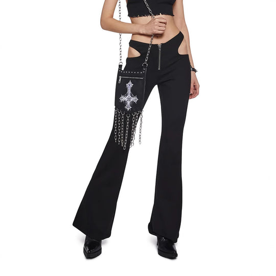 Damen Figurbetonte Schlaghose mit seitlichen Cut-Outs R&B