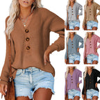 Damen Strickpullover mit vorderem Knopfverschluss und lässigem Schnitt R&B