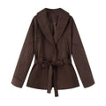 Damen elegante Jacke mit Taillengürtel und modernem Kragen R&B