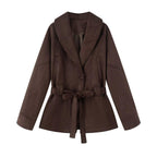 Damen elegante Jacke mit Taillengürtel und modernem Kragen R&B