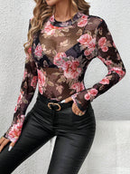 Damen Elegantes Mesh-Top mit floralen Akzenten R&B