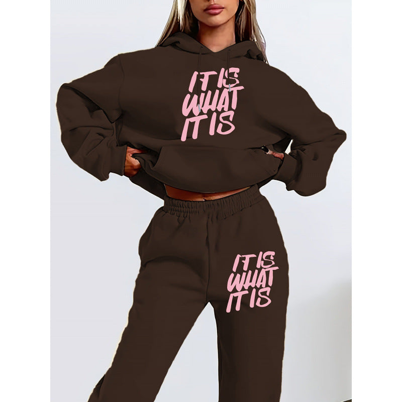 Damen Freizeit-Hoodie und Jogginghose Set mit inspirierendem Schriftzug R&B