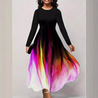 Damen Elegantes Maxikleid mit kreativer Farbverlauf-Optik und langen Ärmeln R&B