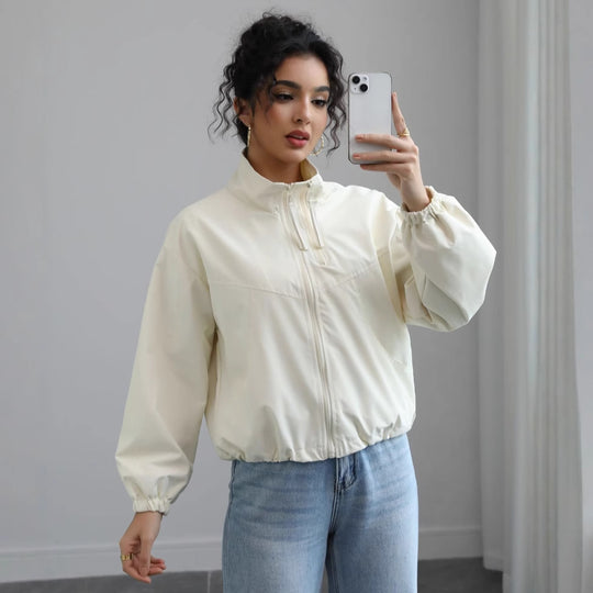 Damen modische Übergangsjacke mit hohem Kragen und elastischem Bund R&B
