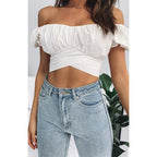 Damen Off-Shoulder Crop-Top mit Rüschendetails und elegantem Wickeldesign R&B