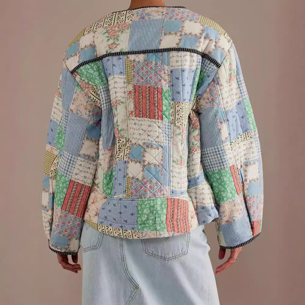 Damen Gestepptes Patchwork-Bomberjacke R&B