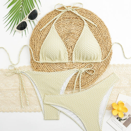Damen Triangel-Bikini-Set mit verstellbaren Trägern und klassischem Karomuster R&B
