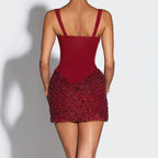 Damen figurbetontes Neckholder-Kleid aus hochwertigem Lackmaterial R&B