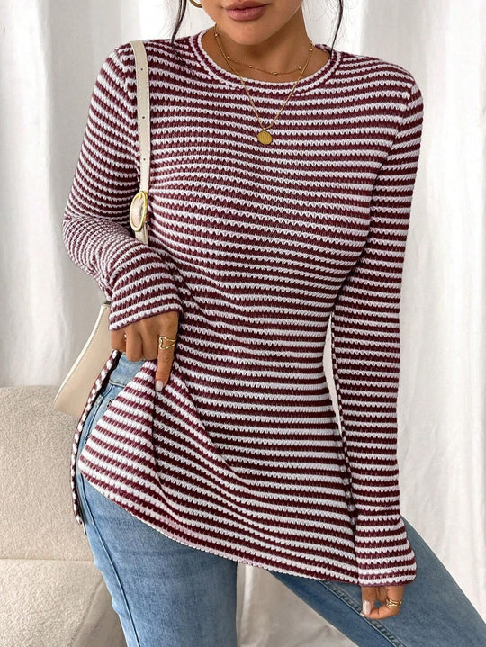 Damen Langarmshirt mit modernem Strickmuster und seitlichen Schlitzen R&B