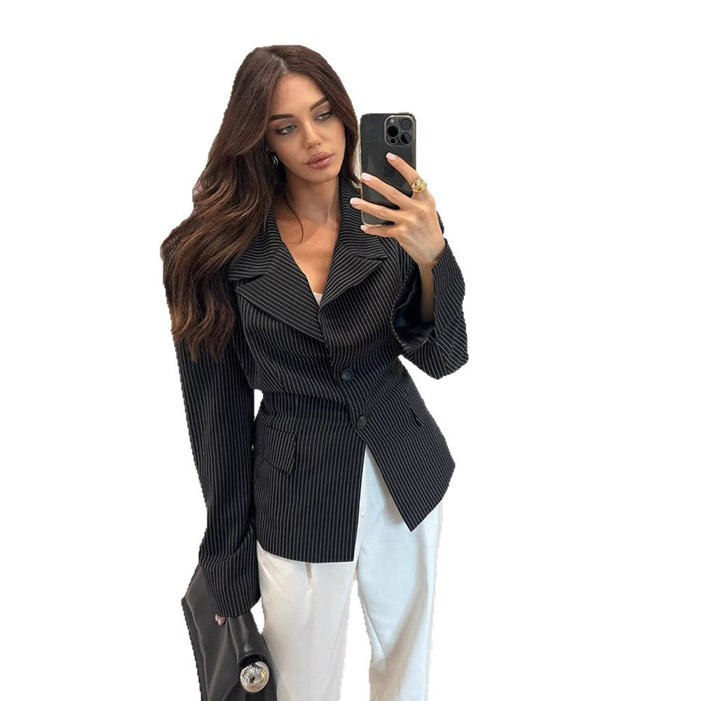 Damen Elegante Blazerjacke mit strukturiertem Nadelstreifen R&B