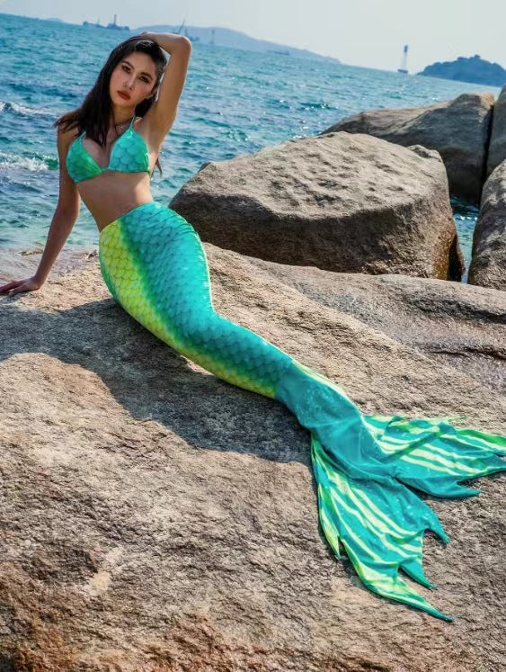 Damen Meerjungfrauen-Bikini mit schimmerndem Schwanzfisch-Muster R&B