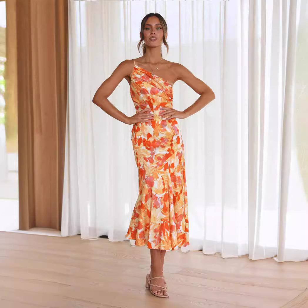 Damen Elegantes Maxikleid mit floralem Design und Spaghettiträgern R&B