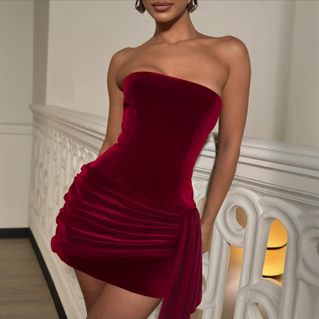 Damen verführerisches Bustier-Kleid mit asymmetrischem Rüschensaum