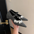 Damen Ballerina-Schuhe mit floralem Dekor und eleganter Riemenverzierung