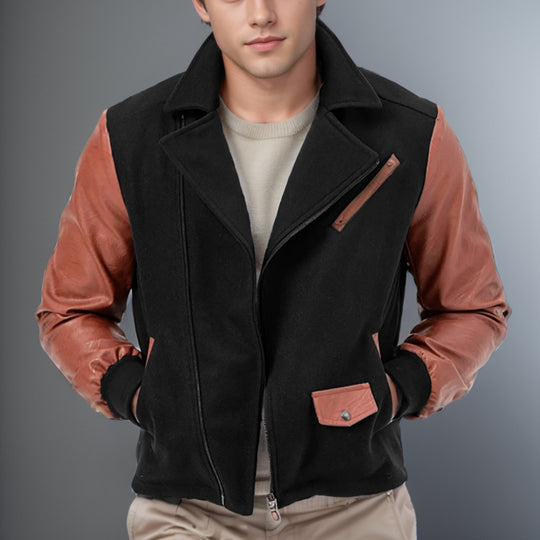 Herren modische Übergangsjacke mit kontrastierenden Ärmeln und praktischen Taschen R&B