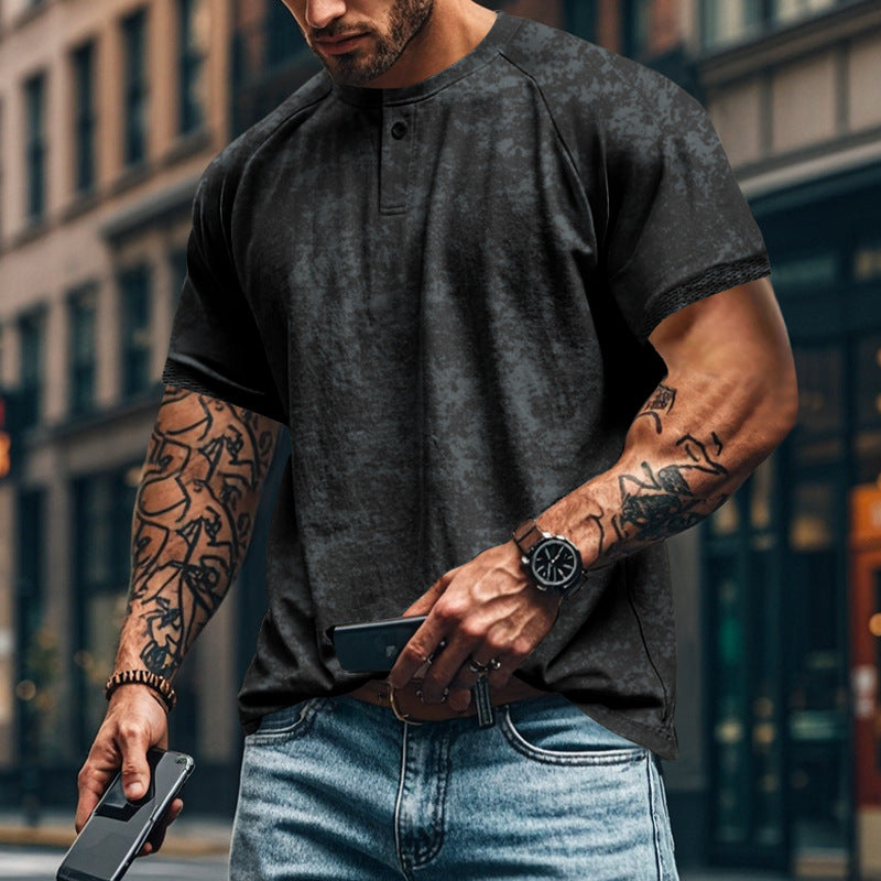 Herren lässiges Kurzarm-Henley-T-Shirt mit strukturiertem Design R&B