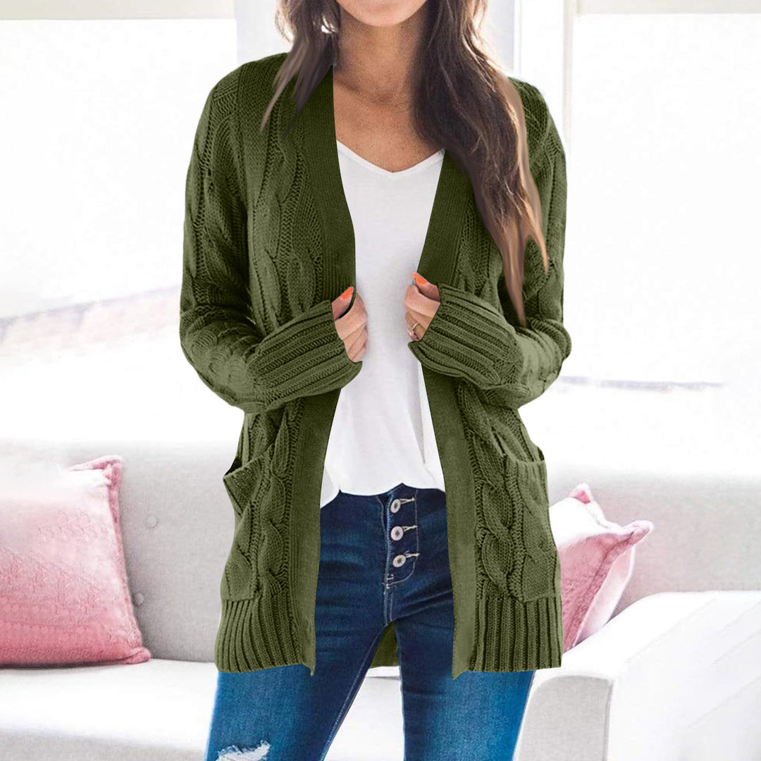 Damen Grobstrickjacke mit modernen Zopfmustern und praktischen Taschen R&B