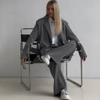 Damen elegantes lässiges Zweiteiliges Set mit oversized Blazer und weit geschnittenen Hosen