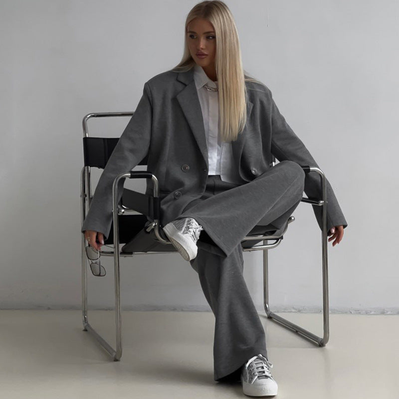 Damen elegantes lässiges Zweiteiliges Set mit oversized Blazer und weit geschnittenen Hosen