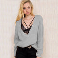 Damen Grobstrickpullover mit V-Ausschnitt und überschnittenen Schultern