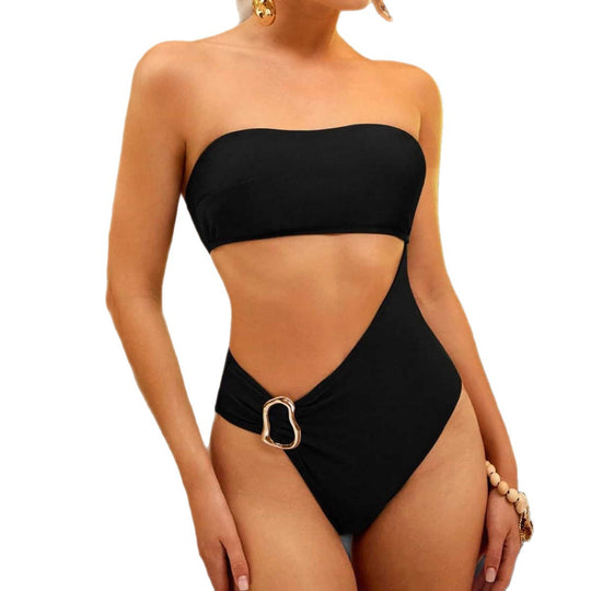 Damen Einteiliger Badeanzug mit einzigartigem Cut-Out und dekorativem Ring-Detail R&B