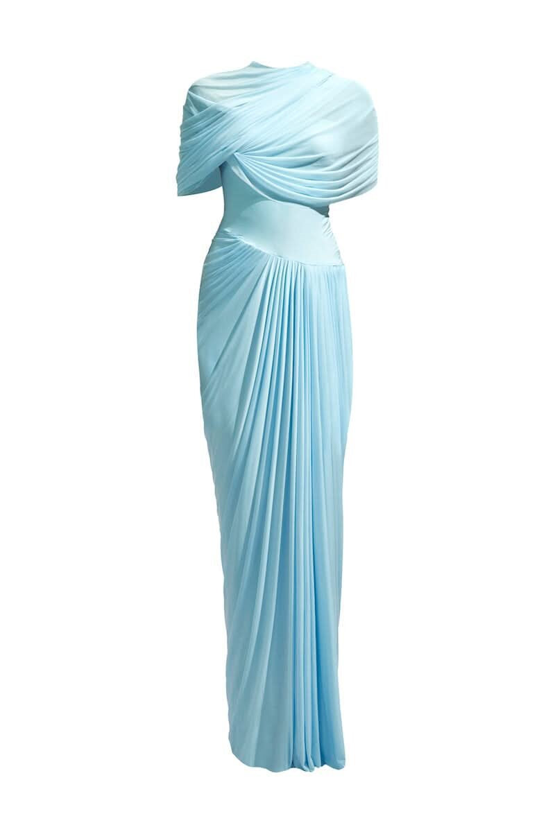 Damen Maxikleid mit eleganter Drapierung und asymmetrischen Cut-Outs R&B
