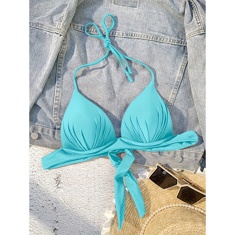 Damen Triangel-Bikini-Oberteil mit verstellbarem Halter und elegantem Wickeldetail R&B