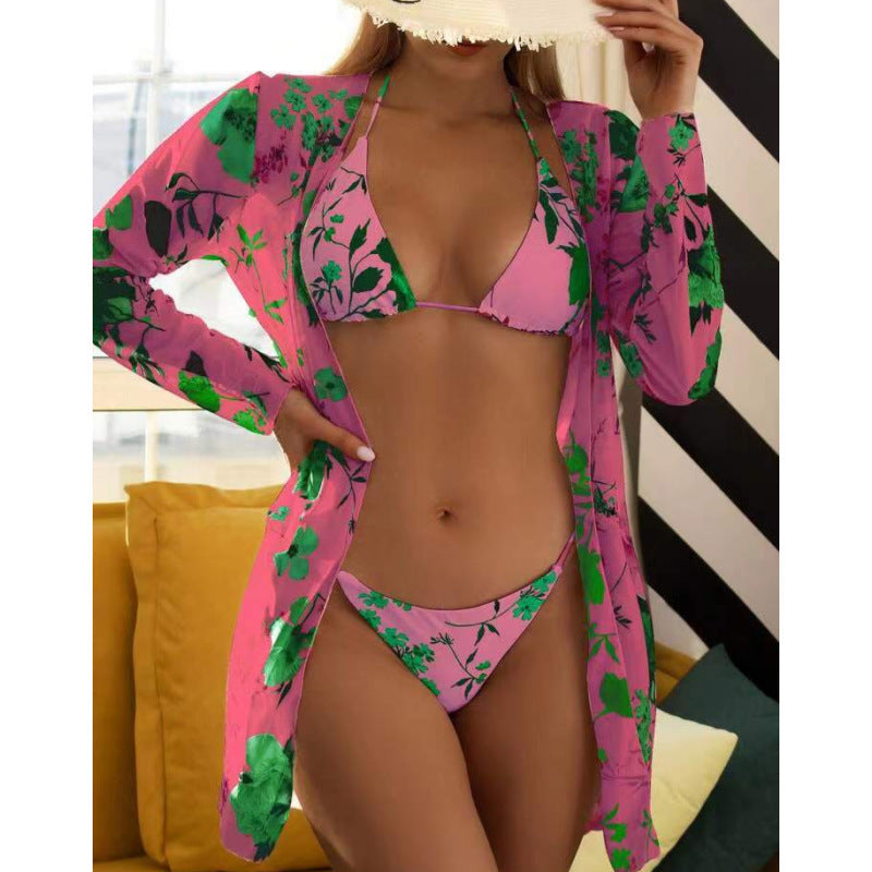 Damen Badeanzug mit transparenter Strandumhüllung und botanischem Druck R&B