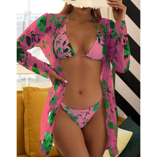 Damen Badeanzug mit transparenter Strandumhüllung und botanischem Druck R&B