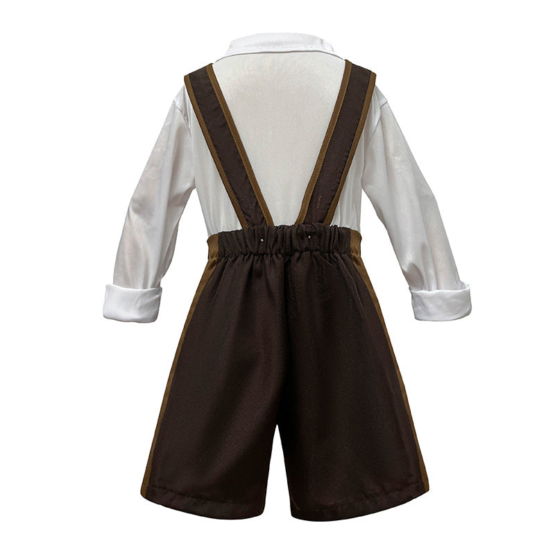 Herren nan traditionelles Kinderlederhosen-Set mit verstellbaren Hosenträgern und Trachtenhut R&B