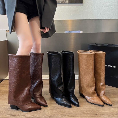 Damen modische Stiefeletten mit flexiblem Schaft und elegantem Blockabsatz R&B