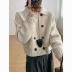 Damen Modischer Strickpullover mit doppelter Knopfleiste und Rundhalsausschnitt