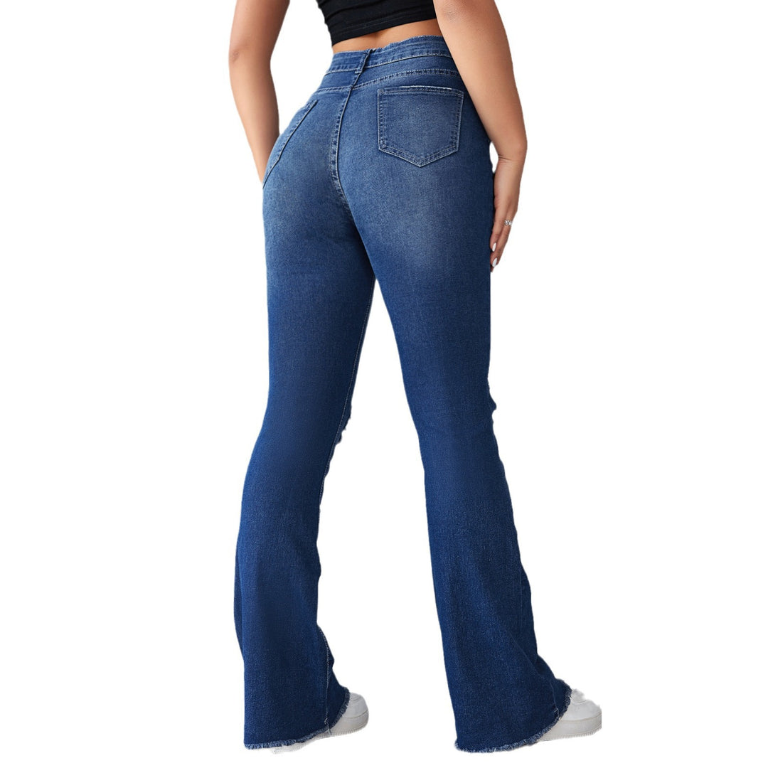 Damen Schlagjeans mit distressed Details und hohem Bund R&B