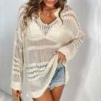 Damen luftiger Häkel-Strandpullover mit verspieltem Lochmuster R&B