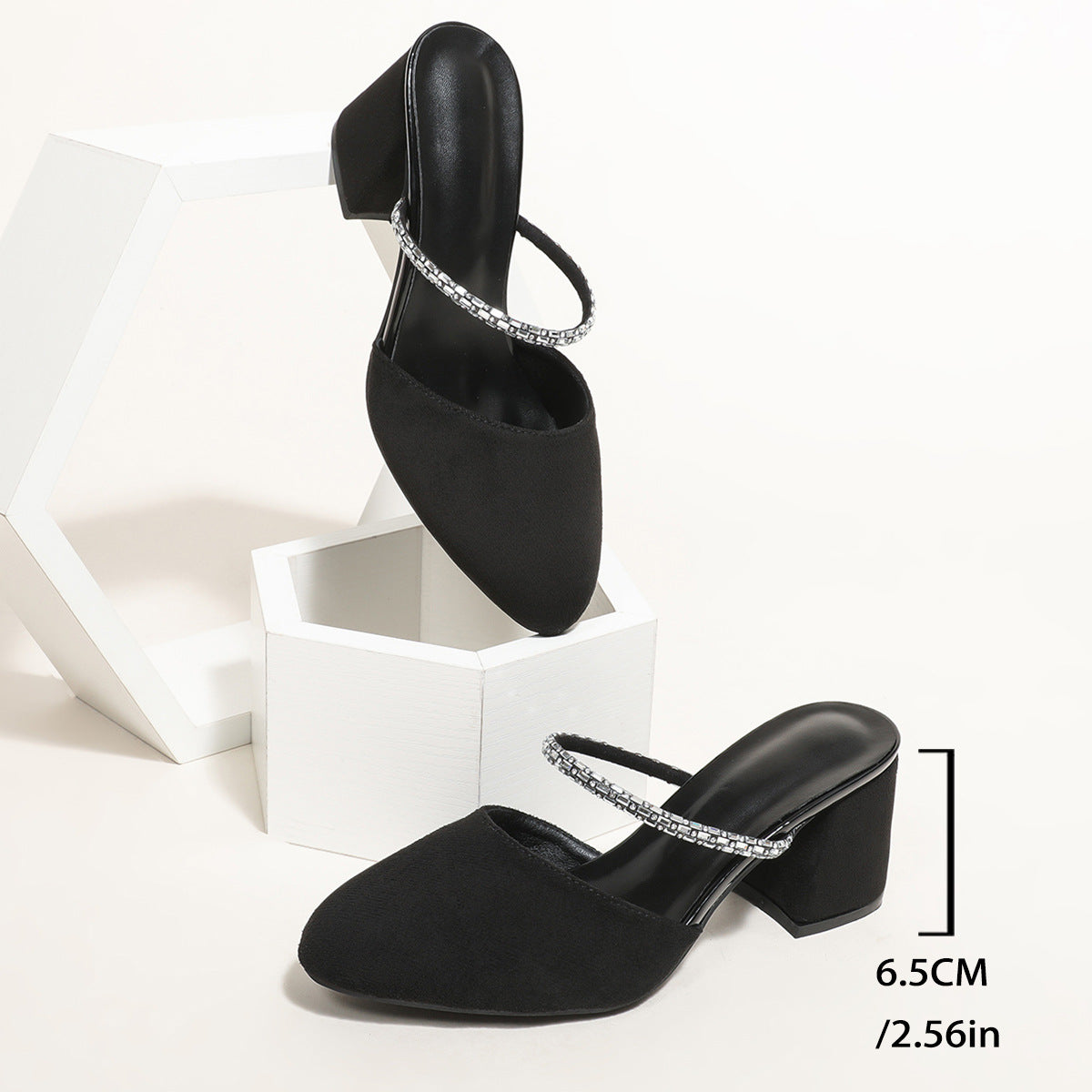 Damen elegante Slingback-Pumps mit glitzernden Riemchen und komfortablem Blockabsatz R&B