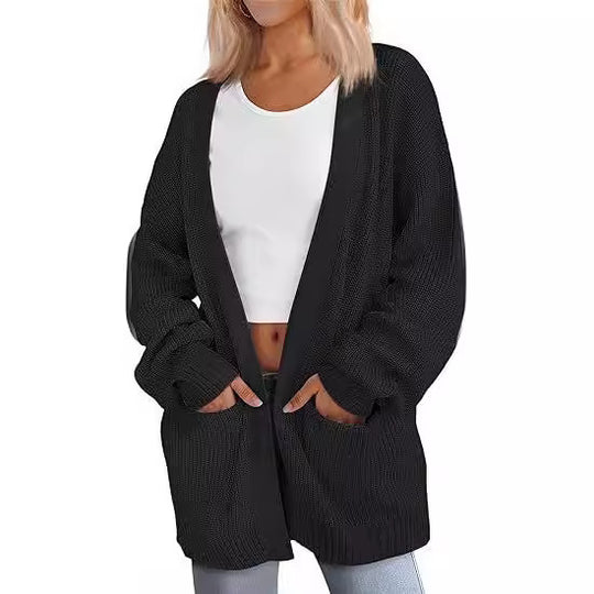 Damen Grobstrick Cardigan mit offenem Schnitt und praktischen Taschen R&B