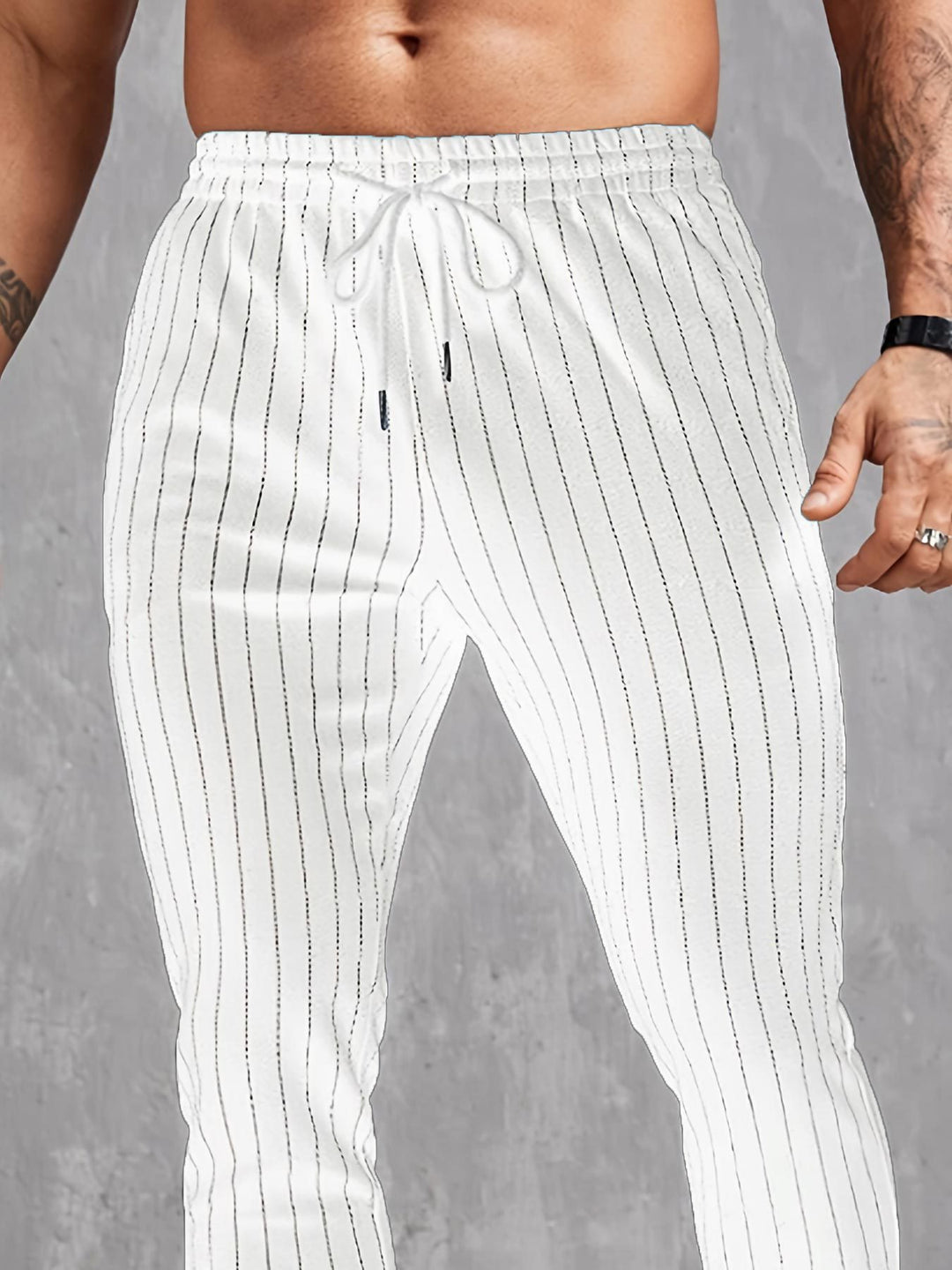 Herren moderne Lounge-Hose mit elastischem Bund und dekorativen Streifen R&B