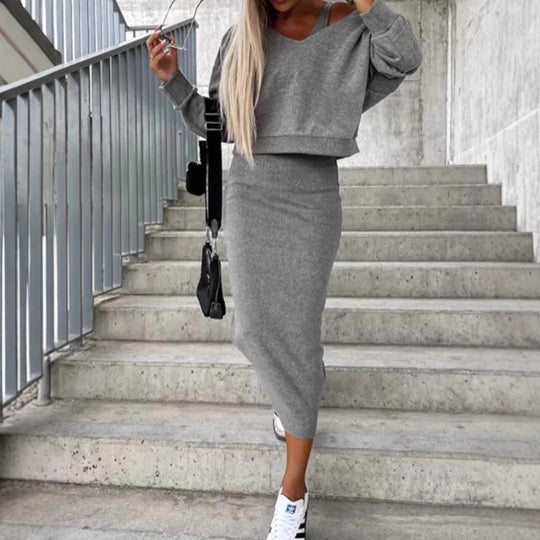 Damen nan ärmelloses Feinstrick-Maxikleid mit V-Ausschnitt, körpernaher Silhouette und stretchigem Baumwollmix R&B