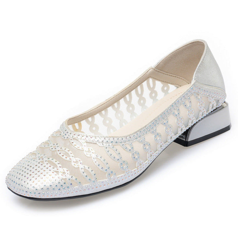 Damen Elegante Ballerinas mit funkelnden Strass-Details und komfortablem Blockabsatz R&B