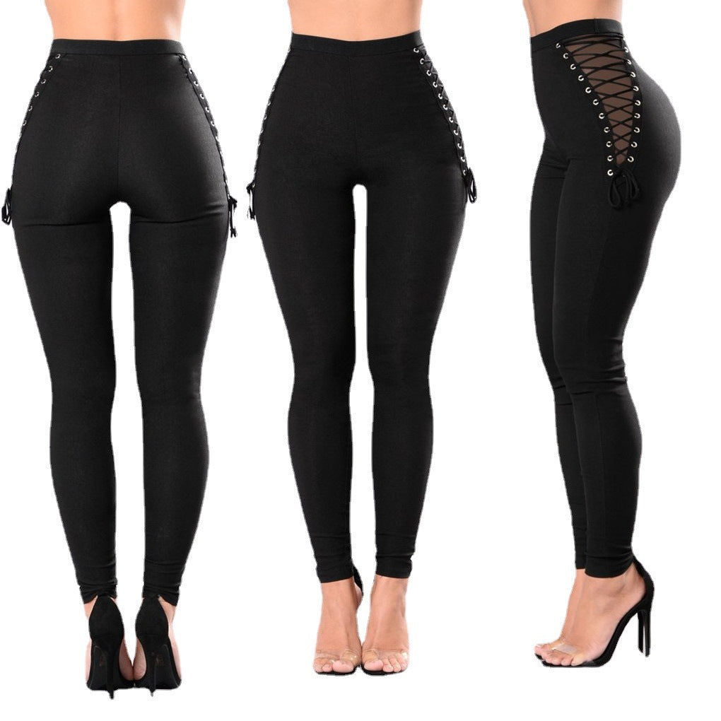 Damen Hochbund-Leggings mit dekorativem Schnürdesign R&B