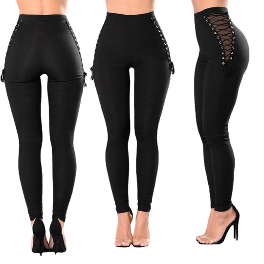 Damen Hochbund-Leggings mit dekorativem Schnürdesign R&B