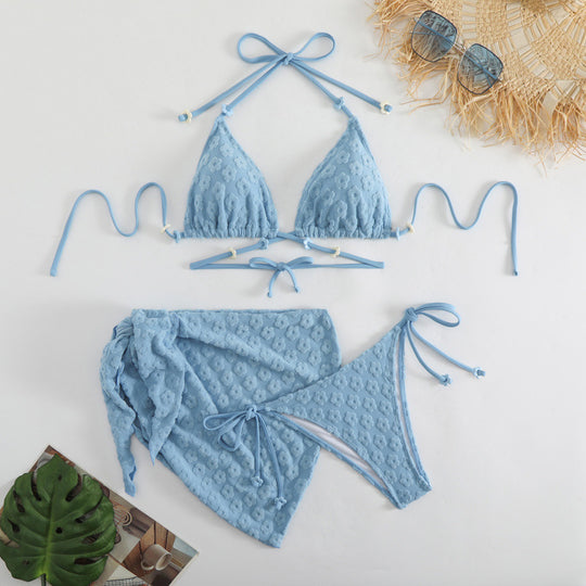 Damen Triangel-Bikini mit floralem Muster und dazugehörigem Rock R&B