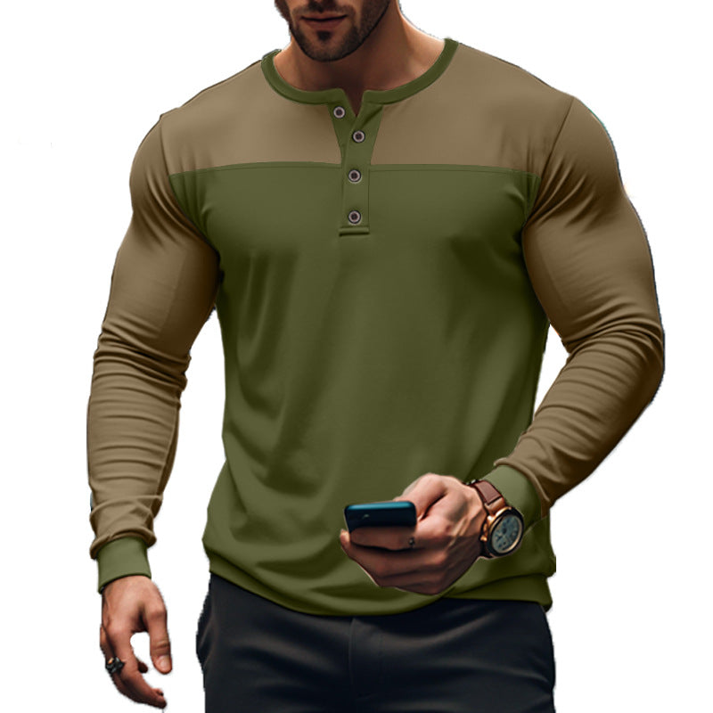 Herren nan funktionales Henley-Langarmshirt mit Raglanärmeln, verstärkter Knopfleiste und tailliertem Schnitt R&B