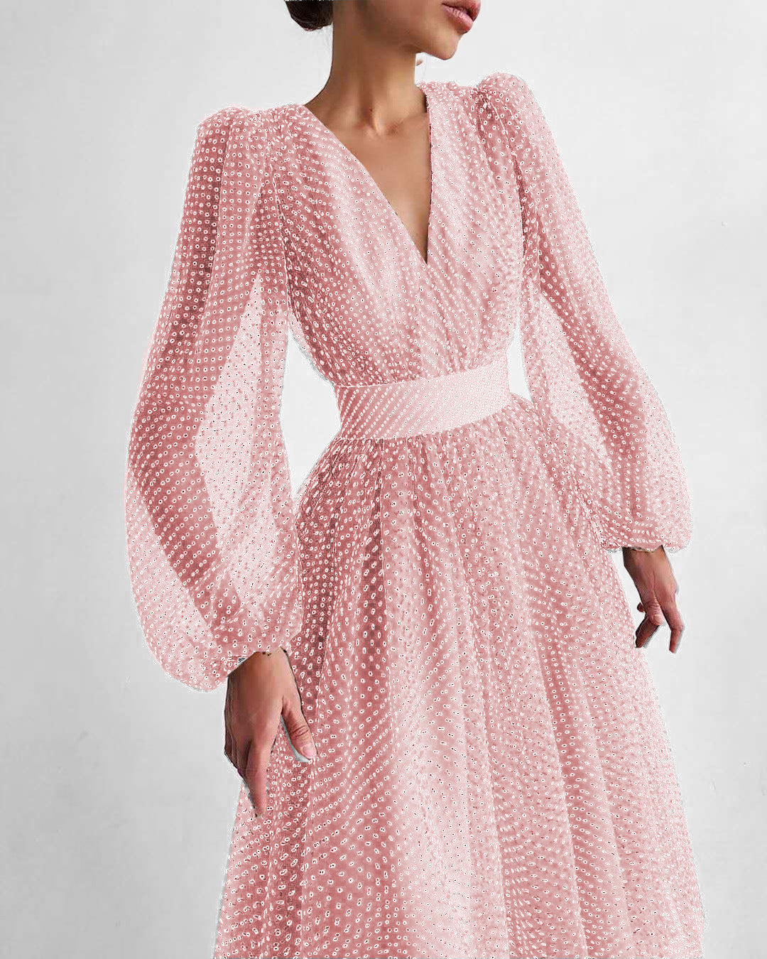 Damen Kleid mit transparentem Puffärmel und floralem Punkte-Design R&B