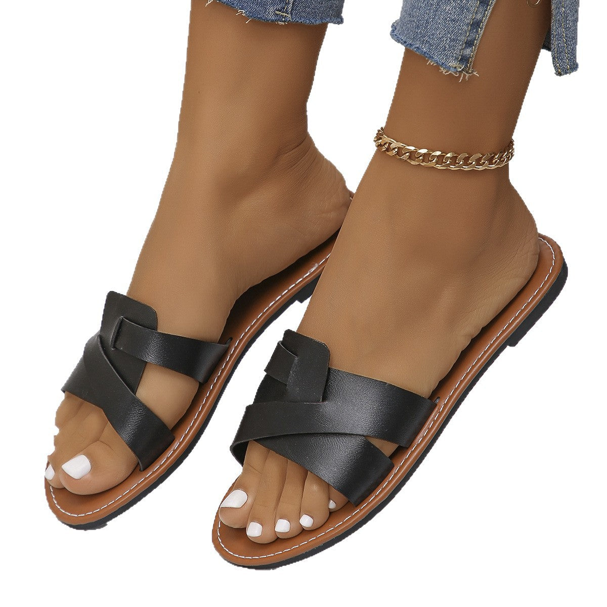 Damen Slip-On Sandalen mit elegantem Kreuzriemendesign R&B