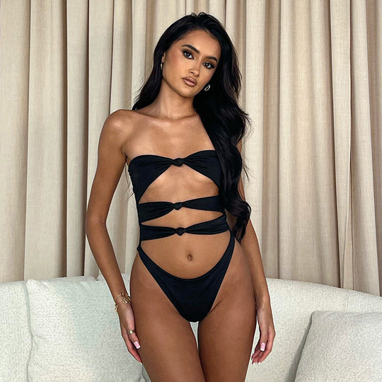 Damen Bandeau-Badeanzug mit knotendem Design R&B